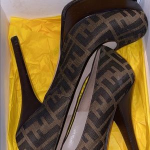 Fendi Brown Black Canvas Zucca Print Platform Pump